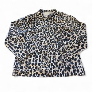 Leopard Print Denim Shirt Jacket Shacket Women’s Large Boho Baddie Festival